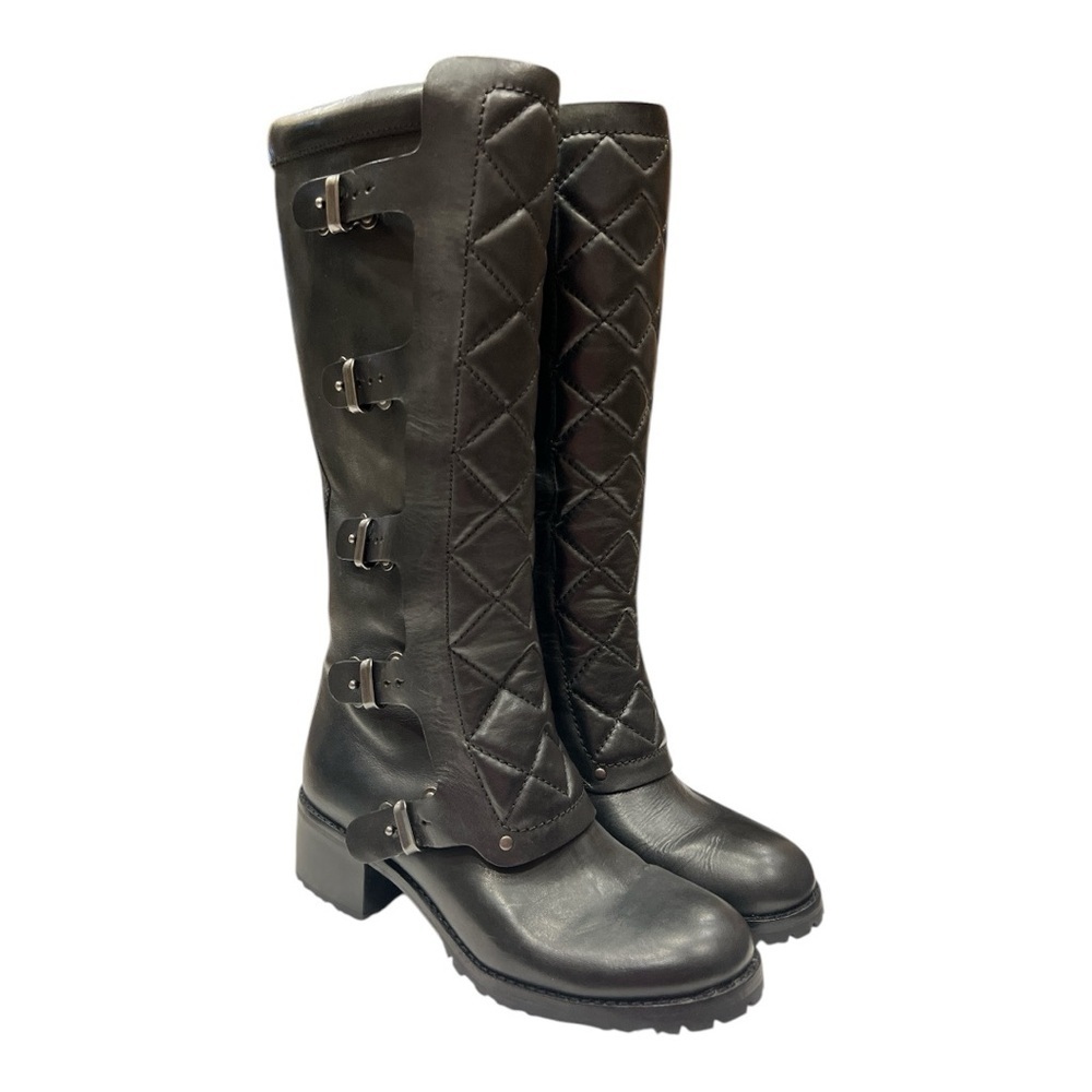 Marc By Marc Jacobs Tall Black Leather Quilted Buckle Riding Boots (38 SZ 7